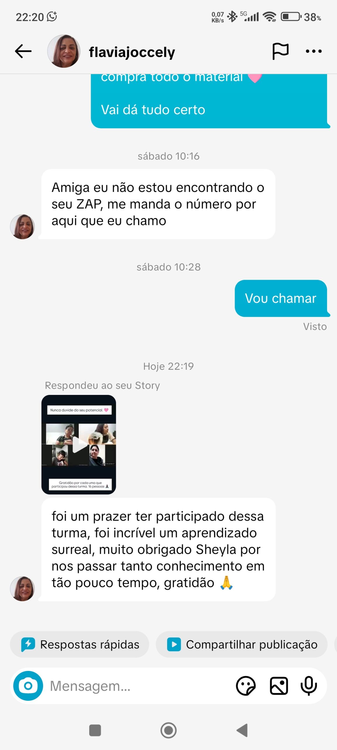 Depoimento de aluna satisfeita