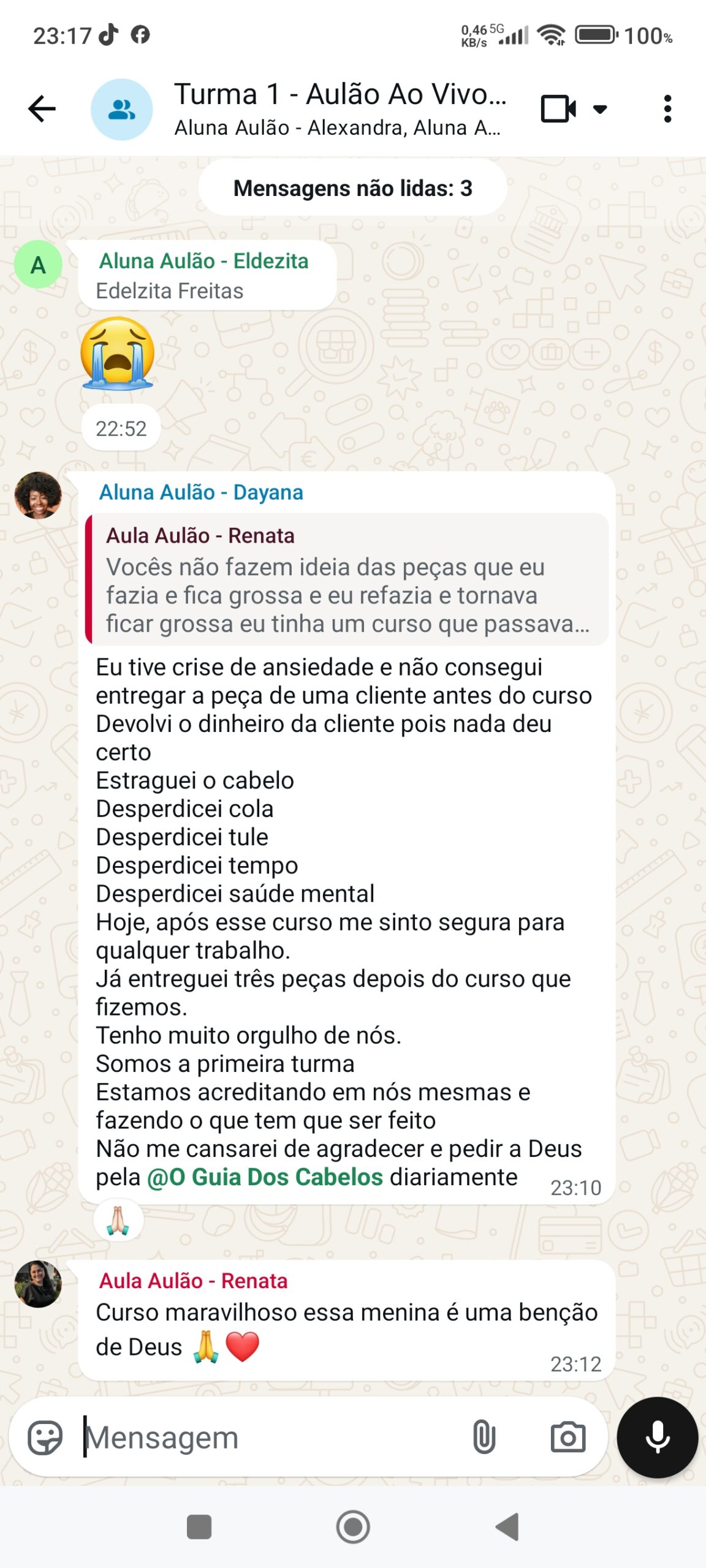 Depoimento de aluna satisfeita