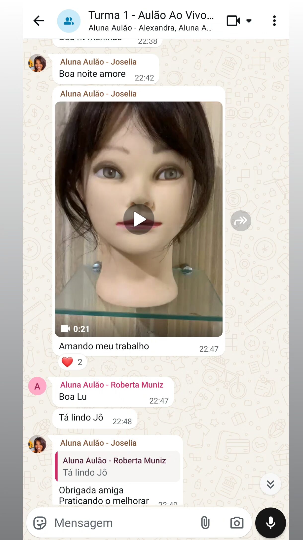 Depoimento de aluna satisfeita